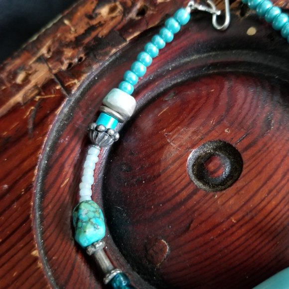 Handmade Turquoise Beaded Anklet Bracelet 8" - Picture 2 of 9